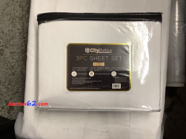 Lot 44-6112q - City living 3pc sheet set “Twin” 1 fitted sheet, 1 Flat sheet, 1 pillowcase See All Photo's Not Tested Never opened, Factory Sealed