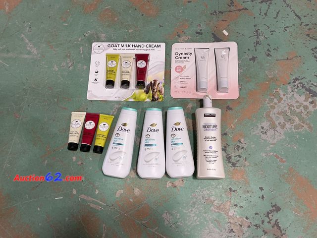 Lot 44-1525b - Dionis Goat Milk Hand Cream Set, Beauty of Joseon Dynasty Cream Set, Dove Sensitive Skin Body Wash, Kirkland Moisture Conditioner See All Ph...