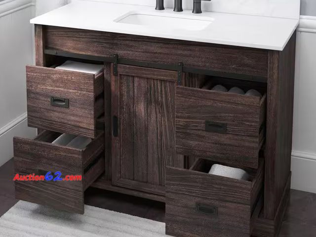 Lot 44-82g - Retail of $699- Brindley 48 in. Single Sink Freestanding Dark Walnut Bath Vanity with White Engineered Stone Top (Assembled) Appears New, A ...