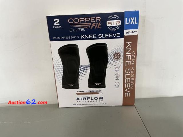 Lot 44-1571b - Copperfit Elite Air Knee Compression Support Knee Sleeve for Joint Pain and Arthritis Relief L/XL - 2 Pack 1. Appears New, A basic inspectio...