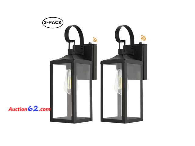 Lot 44-1102b - $63 Retail value- Castle 1-Light 16in. Dusk to Dawn Outdoor Wall Light with Matte Black Finish and Clear glass shade(2-pack) 1. Appears New,...