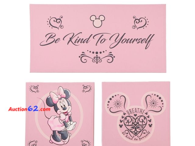 Lot 44-7113x - Disney's Minnie Mouse idea Nuova Heart Canvas wall art 3-piece set Appears New, A basic inspection has been given to this item. Sold AS-IS.
