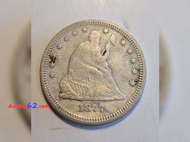 Lot 44-8347k - 1877 SEATED LIBERTY 90% SILVER QUARTER. MINTED IN PHILADELPHIA. COMES IN PROTECTIVE FLIP! - NT