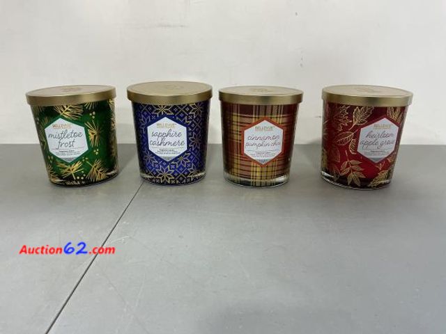 Lot 44-1588b - $43 Retail value- Bellevue Luxury Candles, 4 Soy Blend Candles 12 oz Each with distinct fragrances - heirloom apple grove, cinnamon pumpkin ...