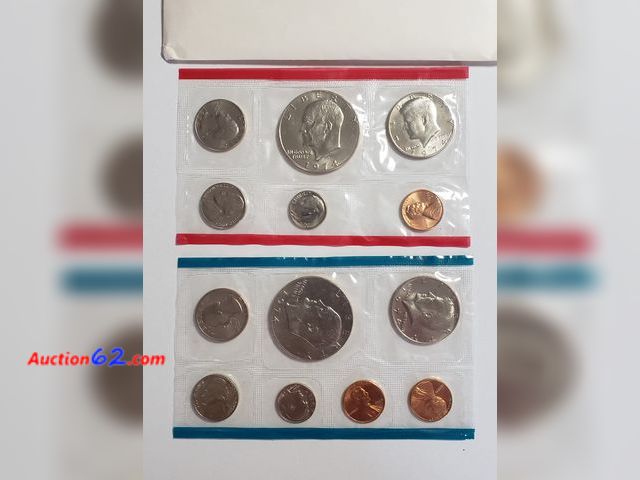 Lot 44-8508g - 1974 MINT SET W/EISENHOWER DOLLARS, KENNEDY HALVES, WASHINGTON QUARTERS, ROOSEVELT DIMES, JEFFERSON NICKELS AND LINCOLN CENTS. ALSO HAS THE ...