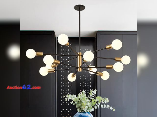 Lot 44-1557o - RUIYEY Modern Chandelier Ceiling Light Fixture Sputnik Chandeliers Gold and Black Farmhouse Chandelier Over Table 12-Light Height Adjustable...