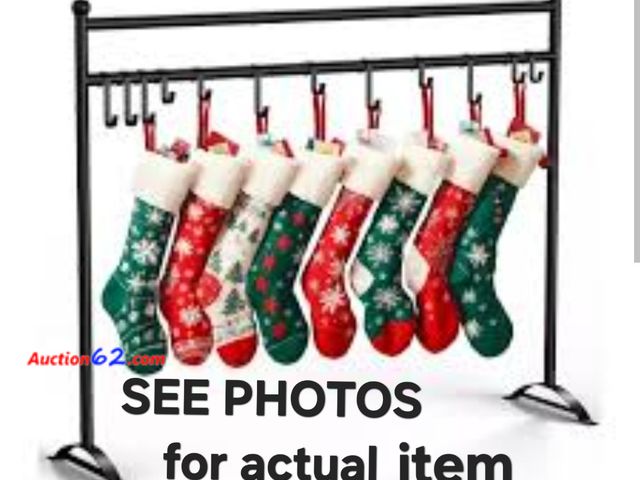 Lot 44-6630w - TEXBM Deluxe Christmas Stocking Holder Stand Square tube Square base 12 Hooks (Stockings Not Included) SEE PHOTO OF INSTRUCTIONS FOR TRUE IT...