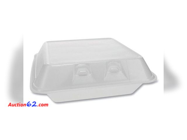 Lot 44-114b - Pactiv Evergreen SmartLock Foam Hinged Lid Container, Large, 9 x 9.13 x 3.25, White- See Photos  - Ecommerce Return, A basic inspection has ...