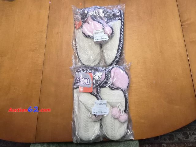Lot 44-3021f - Lot of 2 - Size X-Large (11/12) - FUNZIEZ! by Silver Lilly - Knit Slipper Fuzzy Warm House Shoes - Cream/Pink (X-Large)- NEW - See Pictures ...