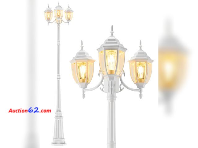 Lot 44-795w - $149.99 Retail price - HORTUZZ Lamp Post Outdoor Lighting, 3-Head White Hard Wired Pole Light for Outside, E26 Base Maximum 100W (Bulb Not I...