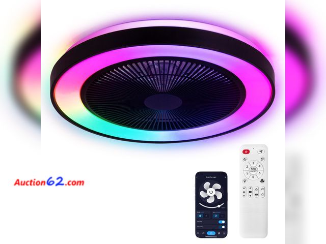 Lot 44-2772 - $109.99 Retail price - Vookea 2-in-1 Low Profile Ceiling Fan with Light, 20” Caged Safety Design for Kids - RGB Color, Smart APP/Remote Cont...