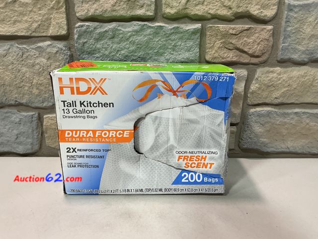Lot 44-1676f - 13 Gallon Reinforced Top Drawstring Fresh Scented Tall Kitchen Trash Bags with 20% PCR (200-Count) See All Photo's Not Tested E-Commerce Ret...