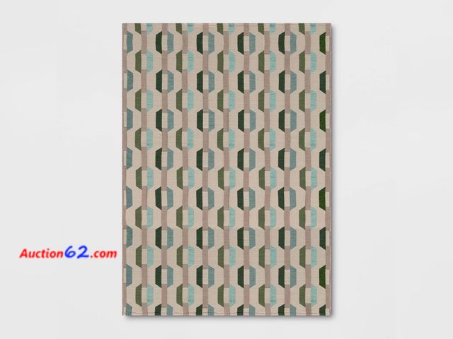 Lot 44-325p - 7'x10' Geometric Chains Outdoor Area Rug Green/Blue - Threshold™ Appears New, A basic inspection has been given to this item. Sold AS-IS.