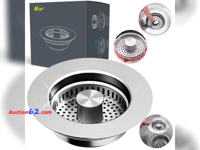 Lot 44-591m - Lot of 2 - Kitchen Sink Drain Strainer – 304 Stainless Steel 3-in-1 Pop Up Design, Anti-Clogging Sink Strainer Basket for US Standard 3.5" K...