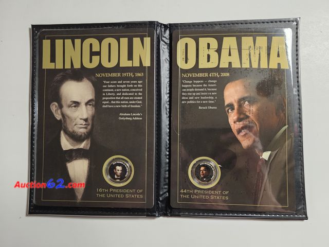 Lot 44-8341q - LINCOLN AND OBAMA COLORIZED TWO (2) COIN PRESIDENTIAL DOLLAR SET. FROM THE US COMMEMORATIVE GALLERY.-NT