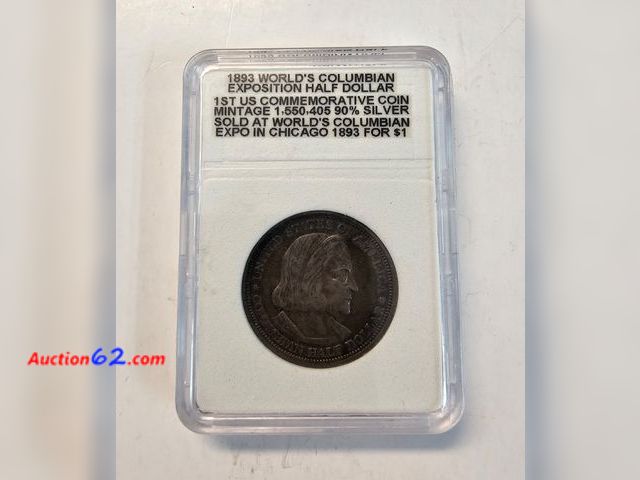 Lot 44-8325v - 1893 COLUMBIAN EXPOSITION 90% SILVER COMMEMORATIVE HALF DOLLAR. THIS IS THE 1ST COMMEMORATIVE COIN EVER MADE BY THE US MINT. THESE WERE GIVE...