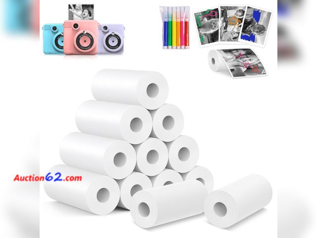Lot 44-933e - 12 Rolls Kids Camera Instant Photo Printing Paper Roll, Thermal Print Refill Fit for Most Kids Instant Camera (White) Appears New, A basic i...