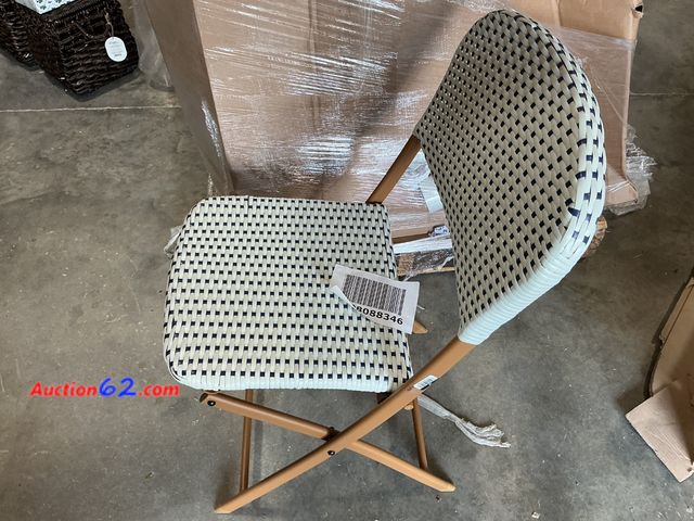 Lot 44-108f - Woven Bistro Folding Chair - Black and White Appears New, A basic inspection has been given to this item. Sold AS-IS. See All Photo's