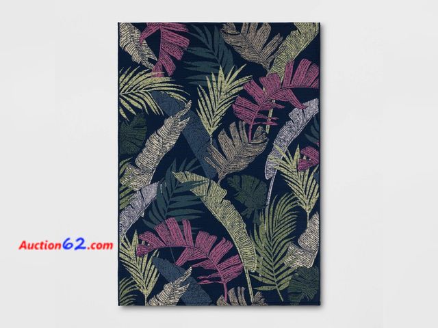 Lot 44-302p - 5'x7' Palm and Banana Tropical Outdoor Area Rug Navy Blue - Threshold™ E-Commerce Return, A basic inspection has been given to this item. So...