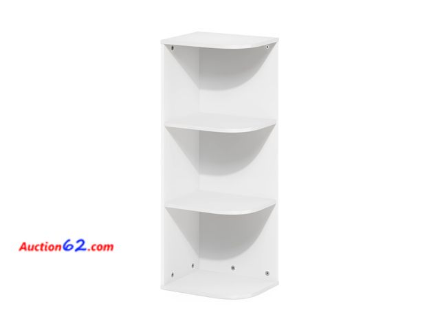 Lot 44-295p - Furinno PASIR Book Shelf, 3-Tier Corner Bookshelf, Open Shelves Bookcase 9.3" x 12" x 31.5", for Living Room, Bedroom, Home Office, White Se...