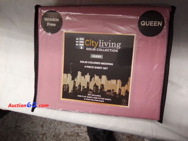 Lot 44-6177o - City living 4 pc queen size sheet set fitted flat 2 pillow cases. Light weight super soft. wrinkle free. New. See All Photo's Not Tested Nev...