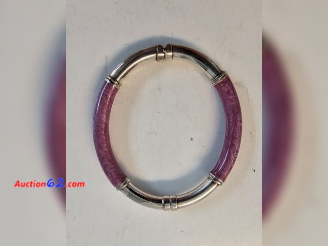 Lot 44-8376w - BIG .925 STERLING SILVER LOCKABLE BRACELET WITH PRETTY PURPLE PIECES.-T