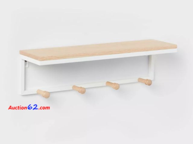 Lot 44-1530w - Mixed Material Entryway Organizer Matte White - Brightroom™: Wall Mounted Coat Rack with Hooks, Iron &amp; Rubberwood Not Tested See All Pho...