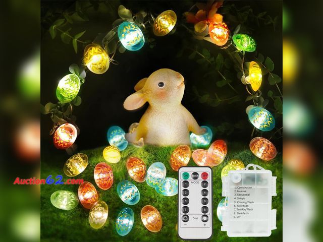 Lot 44-9027 - suddus Easter Eggs Decor Lights,12.8ft 40LED Multi Color Small Fairy Lights with Remote, Easter Lights String Battery Operated for Table Ind...