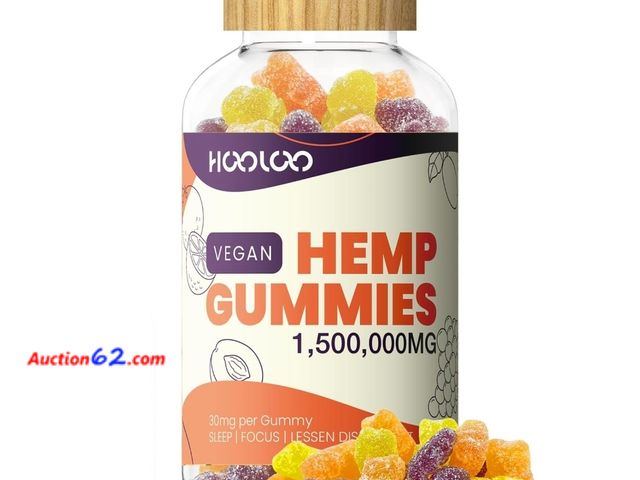 Lot 44-6564w - HOOLOO Hemp Gummies, Vegan, 1,500,000mg, Juicy Orange, Grape, Peach Appears New, A basic inspection has been given to this item. Sold AS-IS.