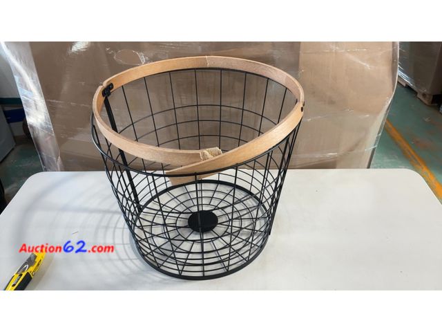 Lot 44-4086a - Wire Laundry Basket with Wooden Rim (broken handles) E-Commerce Return, A basic inspection has been given to this item. Sold AS-IS. See All ...