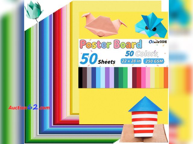 Lot 44-131m - Oleitodh 50 Sheets 22x28 in Large Poster Board, 50 Colors, 250GSM See All Photo's Appears New, A basic inspection has been given to this ite...