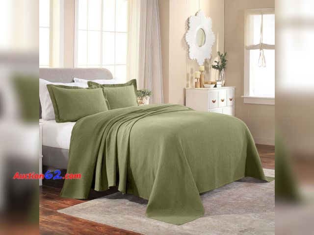 Lot 44-2580w - $115 Retail price - Superior Fleur De Lis Cotton 3 Piece Bedspread Set, Home Bed Decor, Decorative Textured Bed Spread, 2 Pillow Shams, Airy...