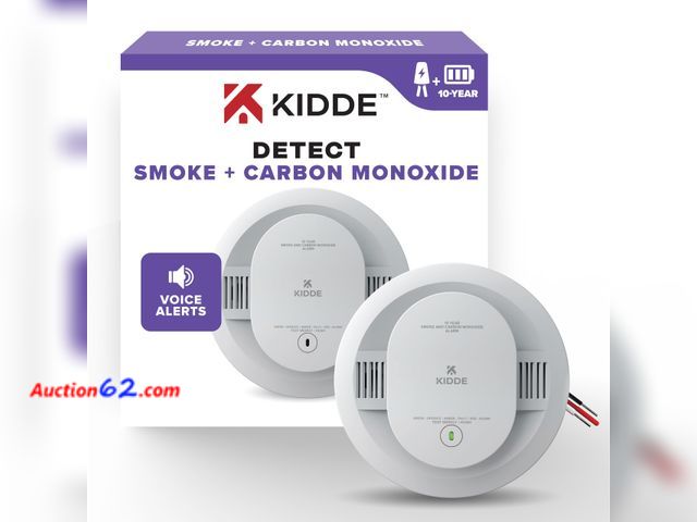 Lot 44-1924e - Kidde Hardwired Smoke &amp; Carbon Monoxide Detector, 10-Year Battery Backup, Voice Alerts, Interconnectable LED Warning Light Indicators Se...
