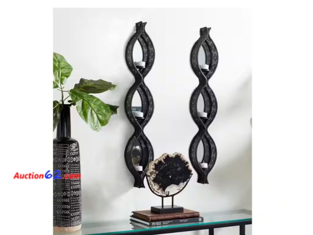 Lot 44-1135b - $35 Retail value- Eclectic Figure Eight Black Mesh Metal Wall Sconces with Mirrors, Set of 2 1. Appears New, A basic inspection has been giv...