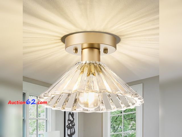 Lot 44-1955e - Kvhiiw Modern Ceiling Light, Mid-Century, Gold, 9.7 in, E26 See All Photo's Not Tested Appears New, A basic inspection has been given to thi...