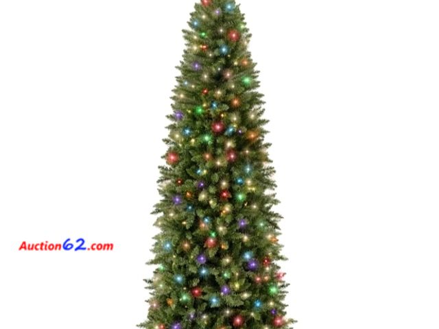 Lot 44-6938w - 4.5ft Prelit Spruce Pencil Christmas Tree w/ 2-In-1 LED Lights Warm White and Multicolor Lights Appears New, A basic inspection has been giv...