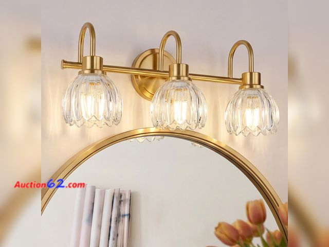 Lot 44-1819w - $89.99 Retail price - Audickic 3-Light Bathroom Light Fixtures, 21 Inch Brushed Gold Vanity Lights with Clear Tulip Glass Shade, Brass Vanit...