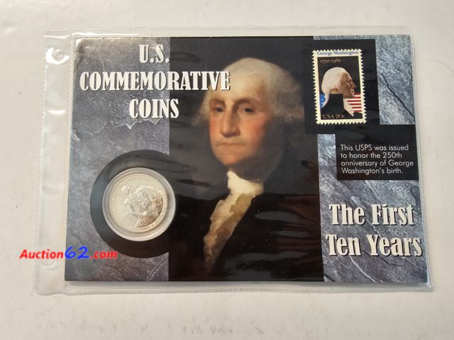 Lot 44-8353u - 1984 D BRILLIANT UNCIRCULATED WASHINGTON 90% SILVER HALF DOLLAR AND 20¢ STAMP IN A COLLECTOR PANEL.-NT