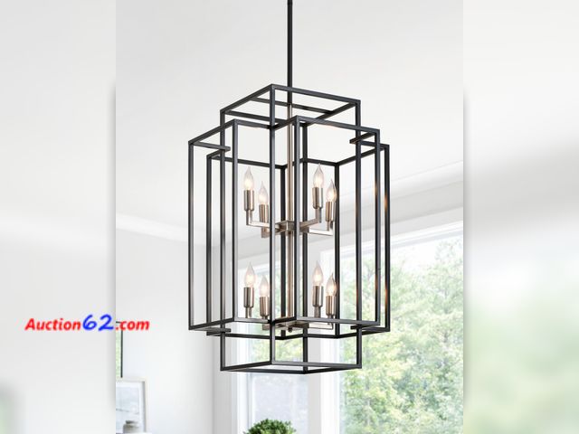 Lot 44-789w - $259.99 Retail price - Sdorens 8-Light Tiered Lantern Pendant Light, Black and Silver Farmhouse Chandelier, Foyer Chandeliers for high Ceili...