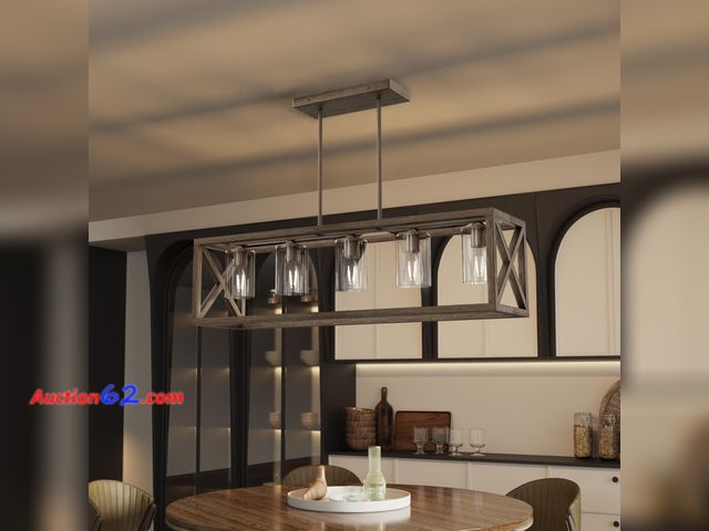 Lot 44-134 - $159.99 Retail price - Espird Upgraded Burlywood Dining Room Light Fixture - 5 Light Rectangle Light Fixtures with Clear Glass Shade&amp; Ad...