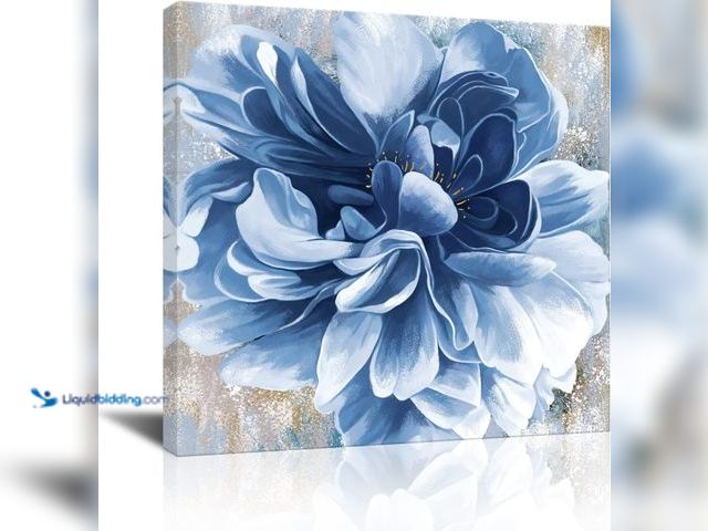 Lot 49-5437642 - Blue Flower Wall Art,Navy Blue Floral Canvas Print Nature Scenery Wall Art for Living Room Bedroom W...