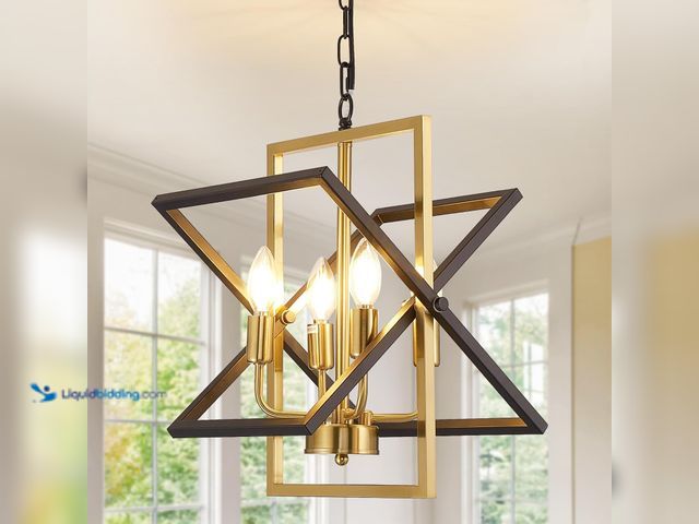 Lot 49-5437989 - 4-Light Black and Gold Chandelier, Farmhouse Dining Room Light Fixture/Chandelier Over Table, Rustic...