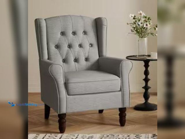 Lot 49-1637941 - Light Gray Linen Button Tufted Design Accent Arm Chair, Model # FOP-CH0040-LG-2, Unused, Scuffs & Sc...