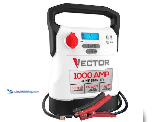 Lot 49-5452252 - VECTOR
1000 Amp Jump Starter, Compressor, USB Power SKU # 1012279063 Item is used and powers on.