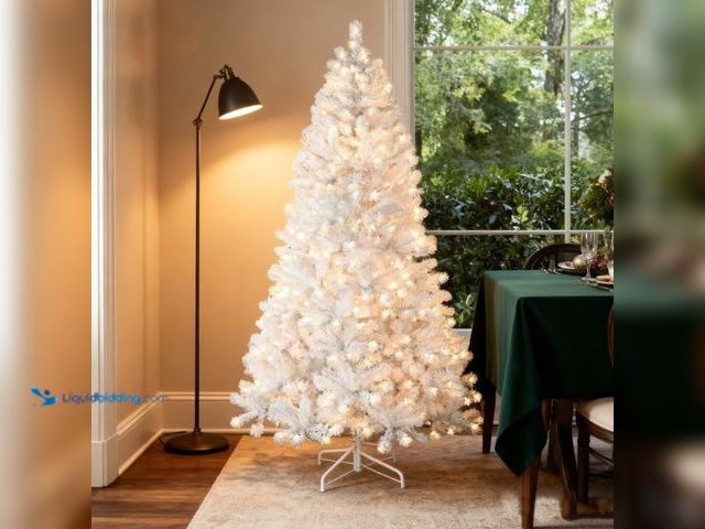 Lot 49-5447643 - Bringstar 4.5FT Prelit White Artificial Christmas Tree with 150 Warm White Lights,White PVC Xmas Tre...