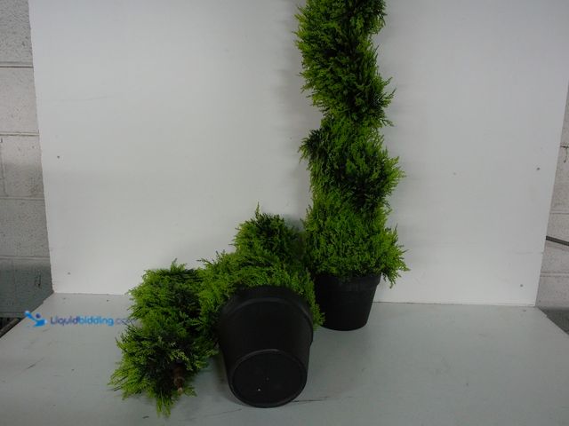 Lot 49-1557125 - Set of (2) IVYYUUOH 3' Artificial Topiary Spiral Trees, Green with Black Pots, Unused.   Ref#BULK112...