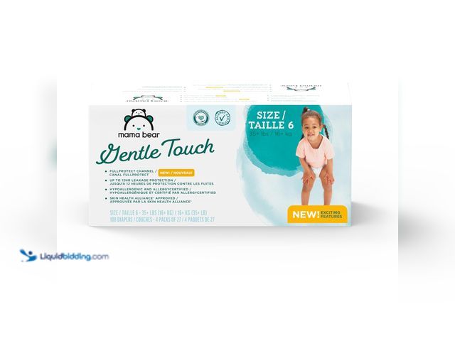 Lot 49-3528294 - Amazon Brand - Mama Bear Gentle Touch Diapers, Size 6, 108 Count (4 packs of 27)[Model: