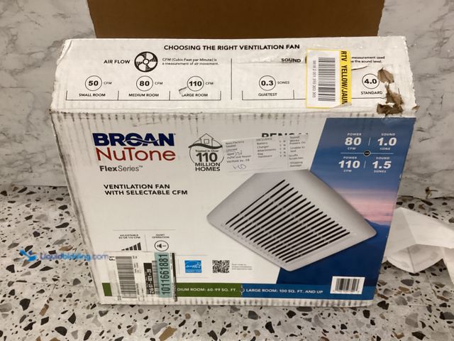 Lot 49-5446865 - Broan-NuTone 80 CFM Ceiling Bathroom Exhaust Fan. Item is used with scuffs