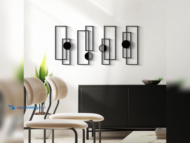 Lot 49-5450205 - Glamativity Large 4 Pcs Black Abstract Metal Wall Art, 22.5 x 7.5'' Vertical Minimalist Décor Single...
