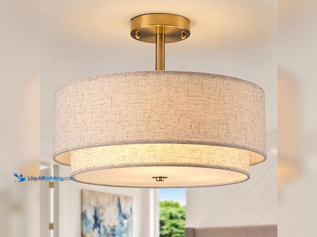 Lot 49-5407752 - 16" Semi Flush Mount Ceiling Light Fixture,Modern Close to Ceiling Light, 3-Lights Gold Drum Ceiling...